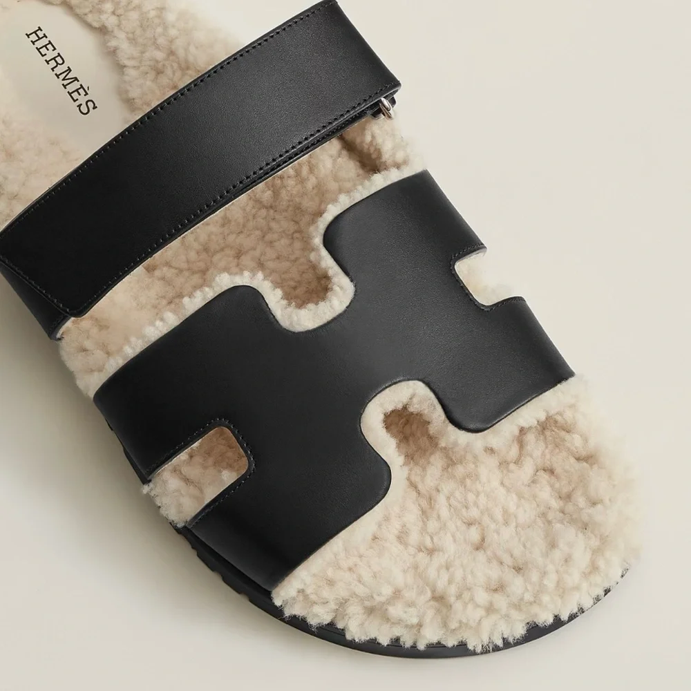 Hermes Black and Cream Sandals - Picture 1 of 7